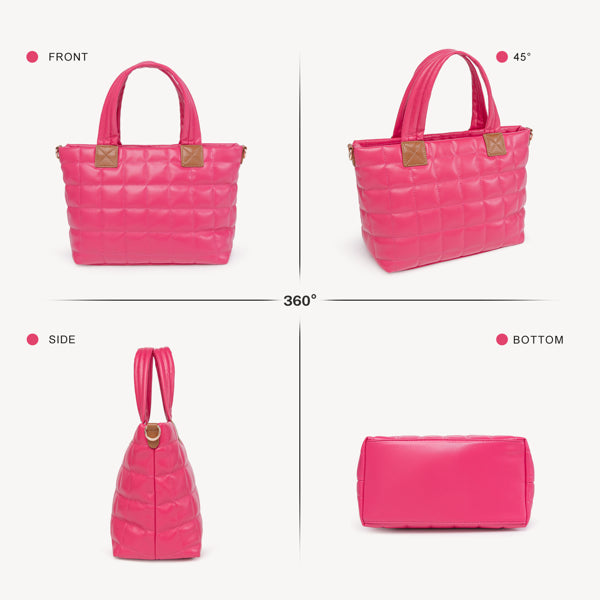 Padded Tote Handbag with Zipper, Lightweight Crossbody Hobo With Strap -Rose