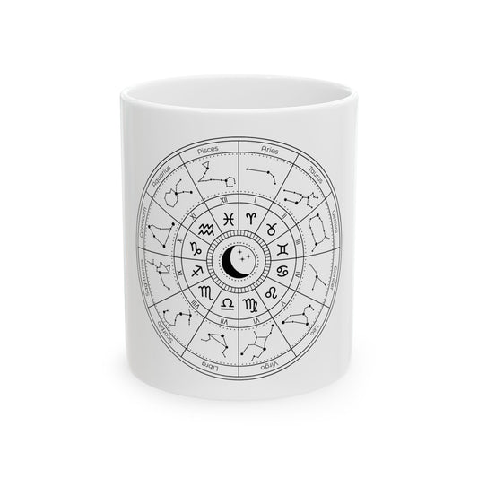 Zodiac Astrology Circle Ceramic Mug, Astrological Constellation Wheel, Zodiac Horoscope Signs Ceramic Mug, 11oz