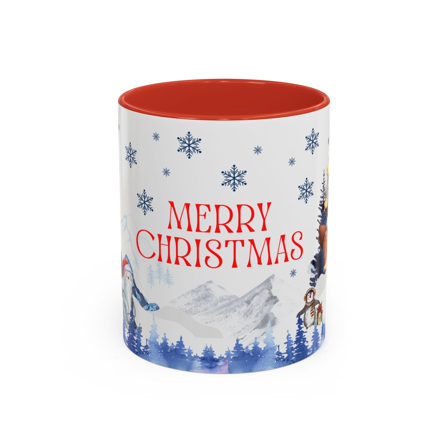 Merry Christmas Reindeer Snowman Accent Coffee Mug, 11oz