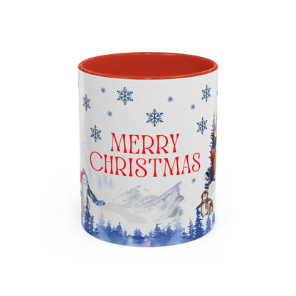 Merry Christmas Reindeer Snowman Accent Coffee Mug, 11oz