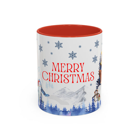 Merry Christmas Reindeer Snowman Accent Coffee Mug, 11oz
