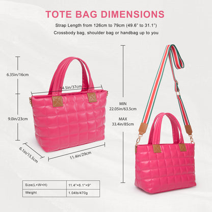 Padded Tote Handbag with Zipper, Lightweight Crossbody Hobo With Strap -Rose