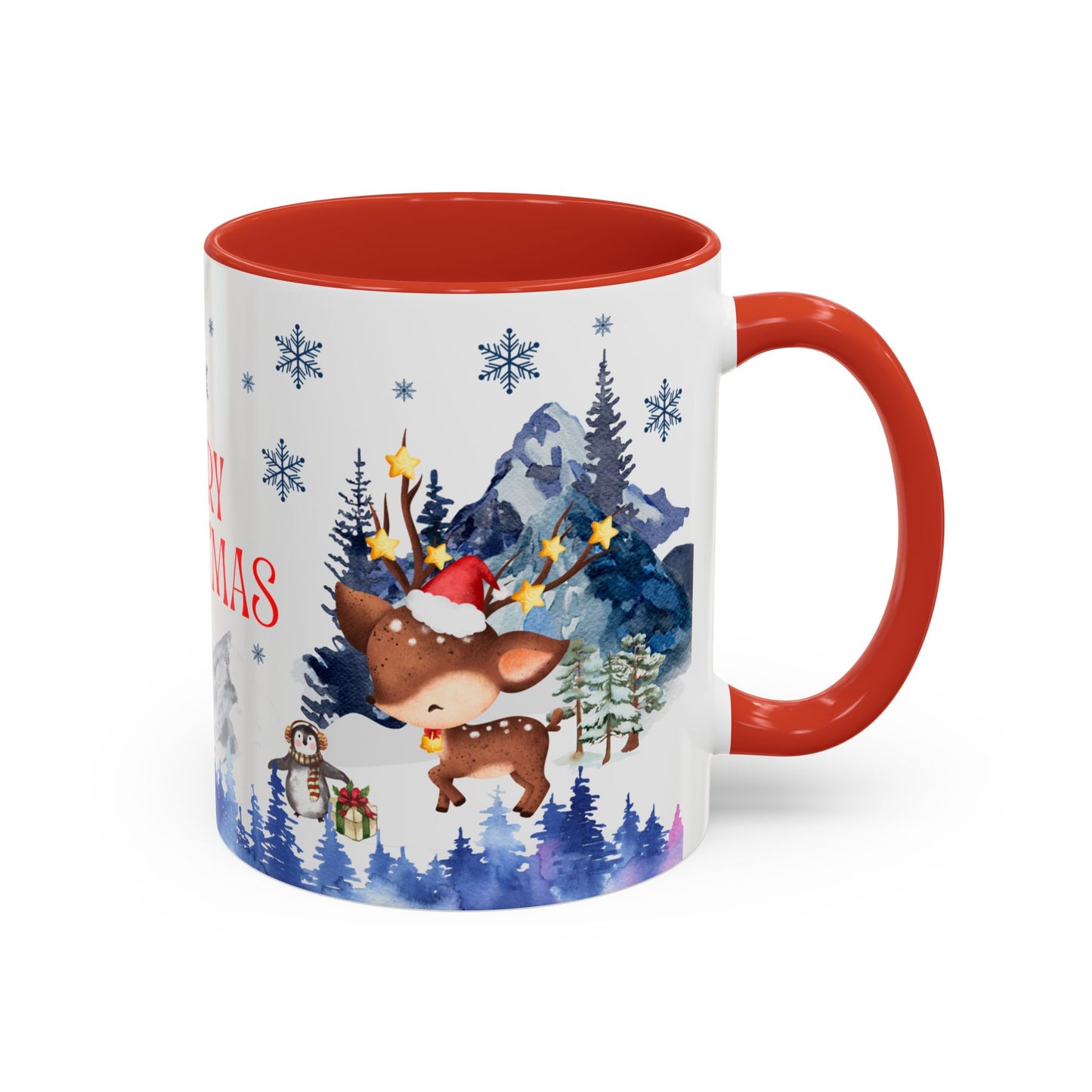 Merry Christmas Reindeer Snowman Accent Coffee Mug, 11oz