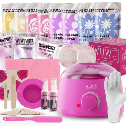 Waxing Kit WUWUVISTA 69 Items Hair Removal Wax Kit With Wax Warmer Waxing Beads For Face, Brazilian, Full Body, Bikini, Sensitiive Skin Skin Suitable For Plugs Of American, European Specification