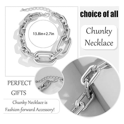 Necklaces For Women, Silver Chain Necklace Chunky,Necklace Link Chain Choker Vintage Heavy Metal Thick Chain