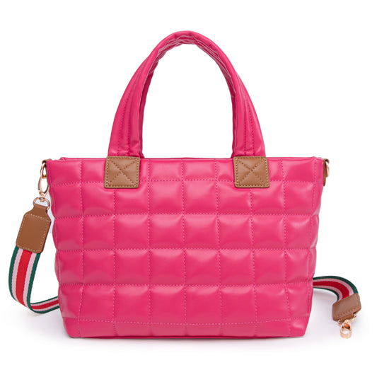 Padded Tote Handbag with Zipper, Lightweight Crossbody Hobo With Strap -Rose