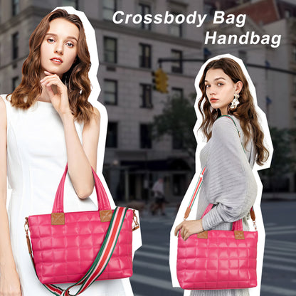 Padded Tote Handbag with Zipper, Lightweight Crossbody Hobo With Strap -Rose
