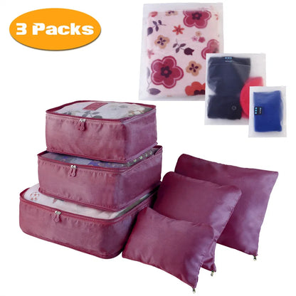 9 Pcs Mix Set Travel Organizer Packing Cubes Storage Bags Water-Resistant